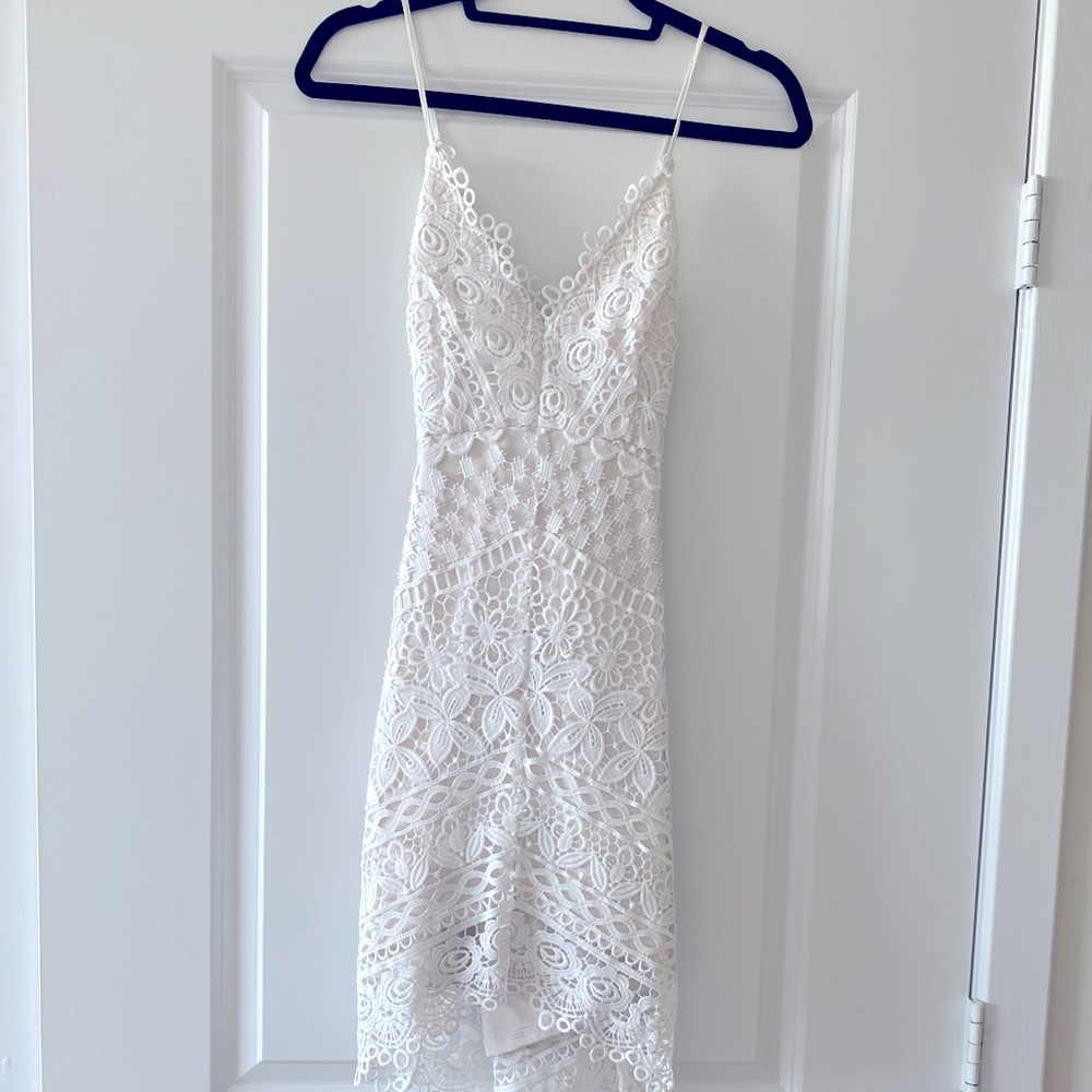 Cream Colored Eyelet Fitted Dress